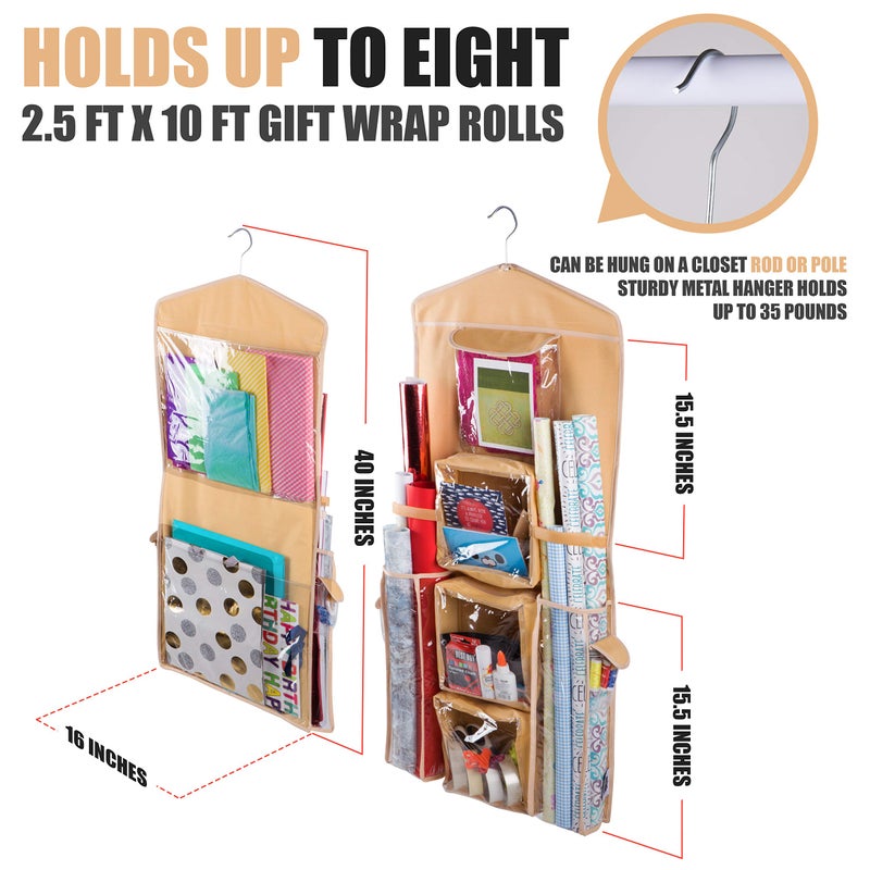 Regal Bazaar Double-Sided Hanging Gift Bag and Gift Wrap Organizer (Beige) - Image 2